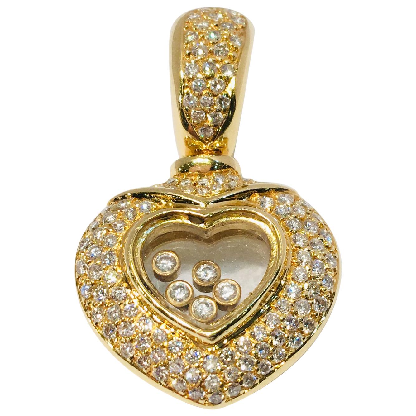 Happy Diamond Heart Enhancer Pendant Floating Diamonds 18 Karat Yellow Gold