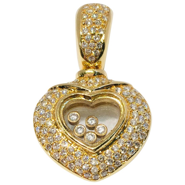 Happy Diamond Heart Enhancer Pendant Floating Diamonds 18 Karat Yellow