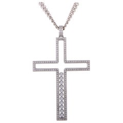 Happy Diamonds 18K White Gold Full Diamond Pave Floating Diamonds Large Cross Pe