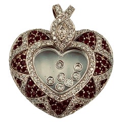 Floating Diamond Ruby Heart Pendant 18 Karat Gold Necklace
