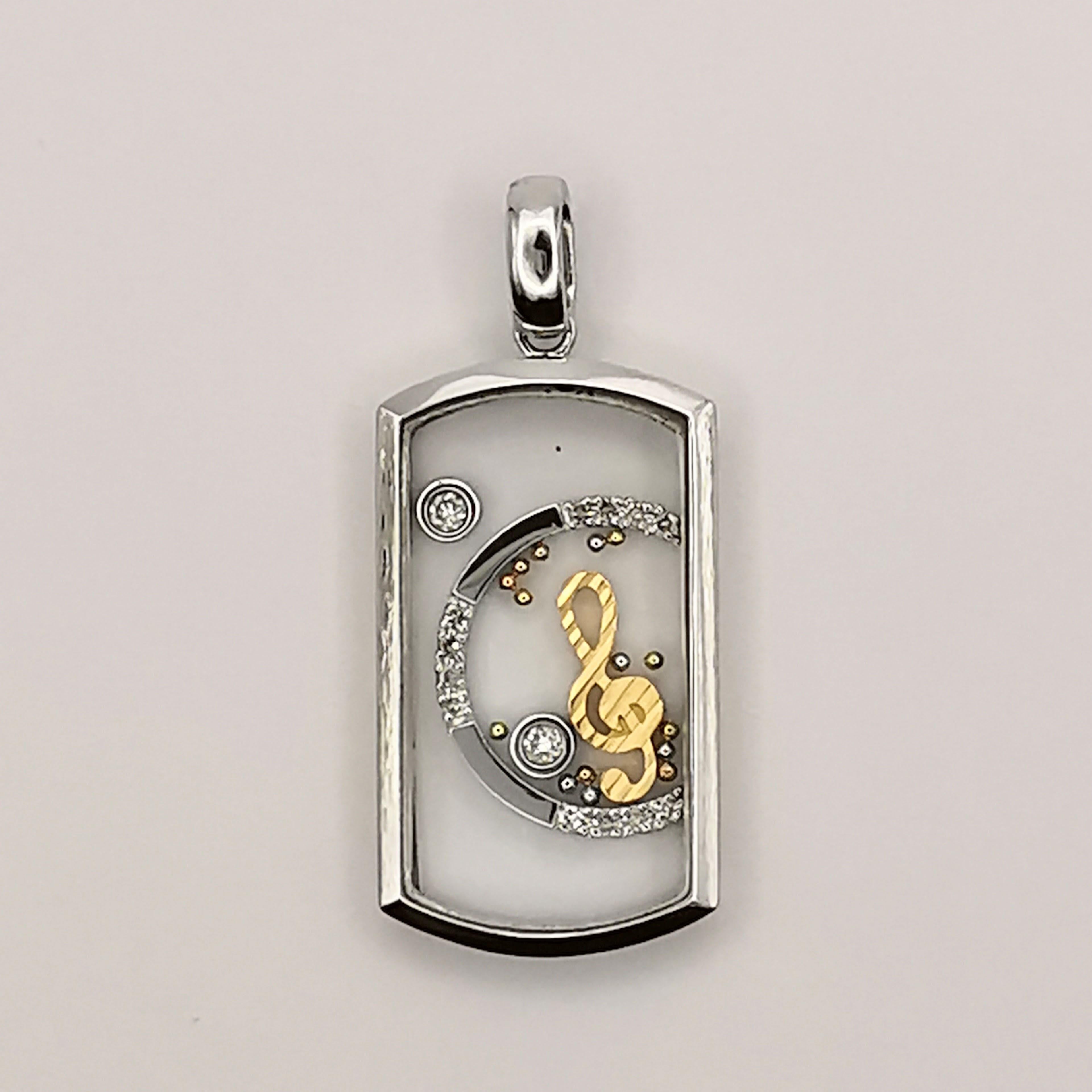 Ce pendentif en forme de note de musique Happy Diamonds, unique et élégant, est le choix idéal pour tous ceux qui aiment la musique ou qui apprécient simplement les bijoux uniques et artistiques. Le pendentif est en or blanc 18 carats de haute