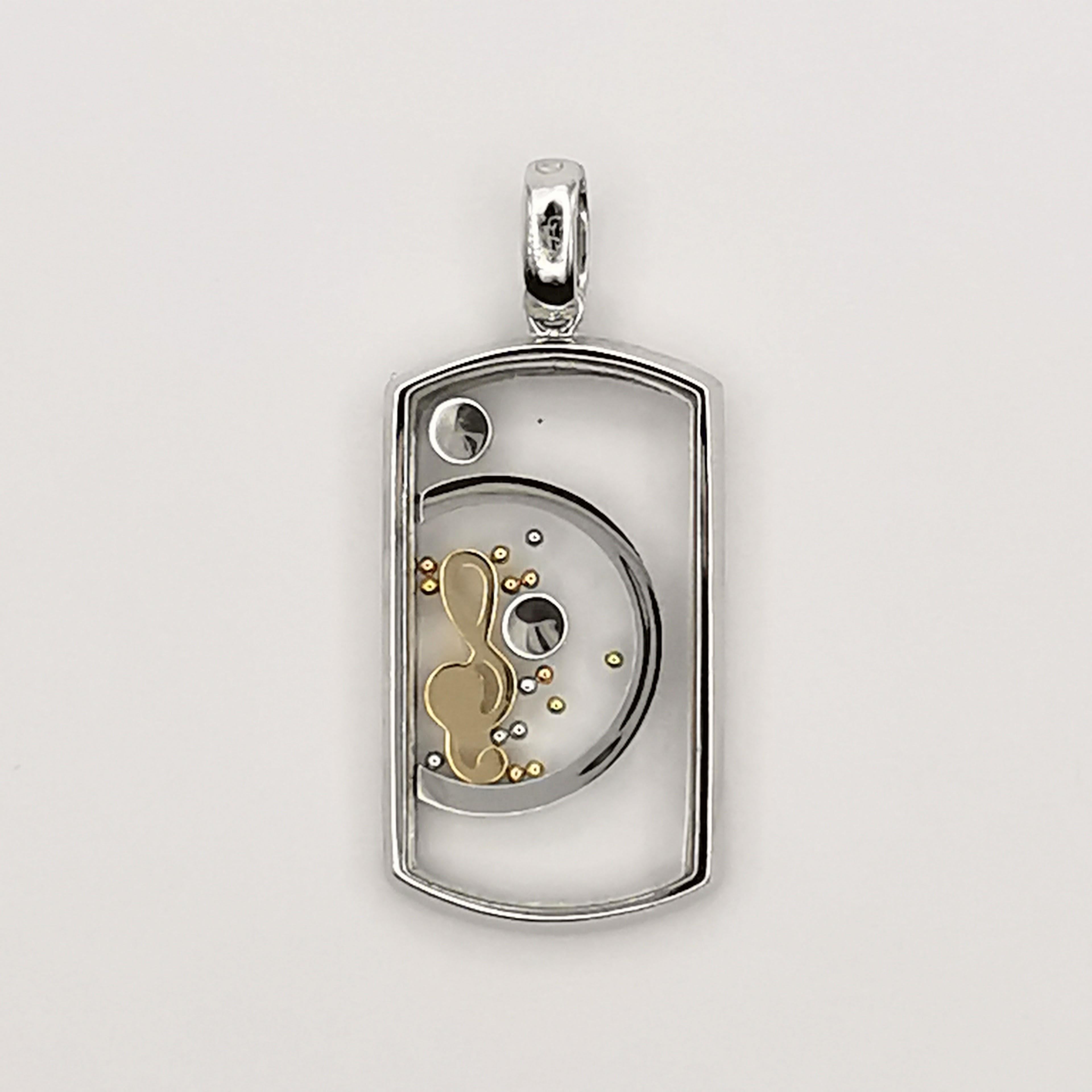 Contemporain Happy Diamonds Pendentif collier note musicale en or blanc et jaune 18 carats en vente