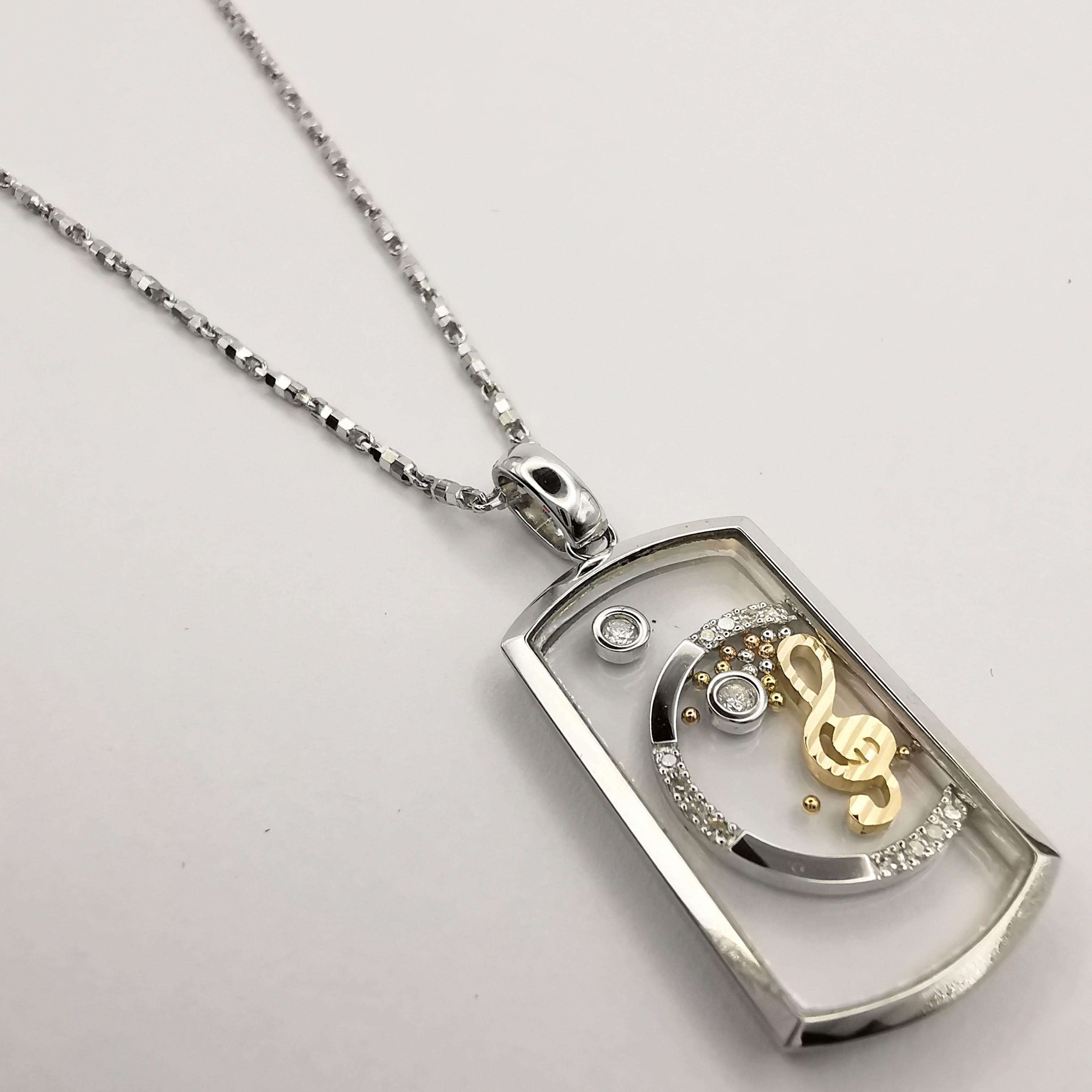 Taille ronde Happy Diamonds Pendentif collier note musicale en or blanc et jaune 18 carats en vente