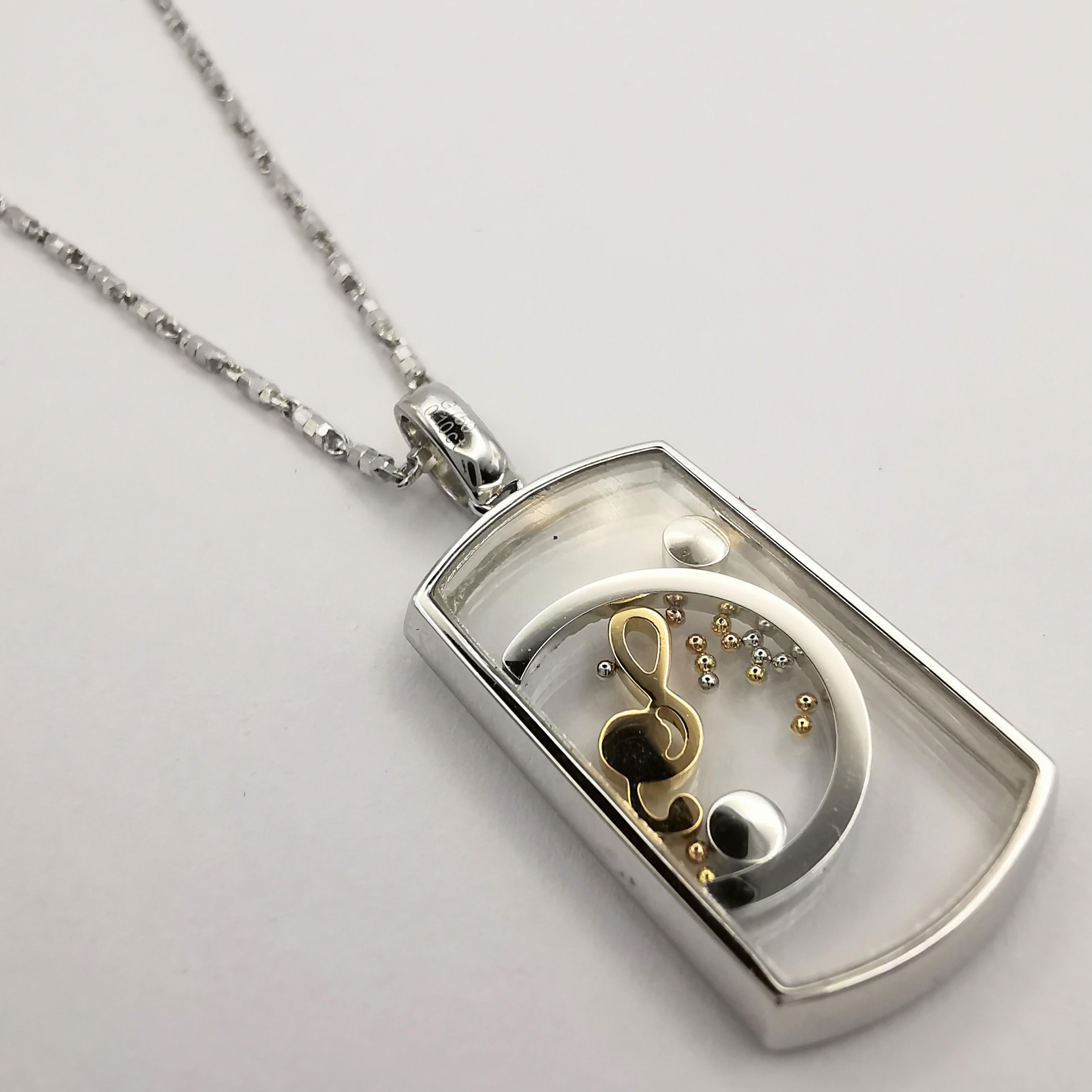 Happy Diamonds Pendentif collier note musicale en or blanc et jaune 18 carats Neuf - En vente à Wan Chai District, HK
