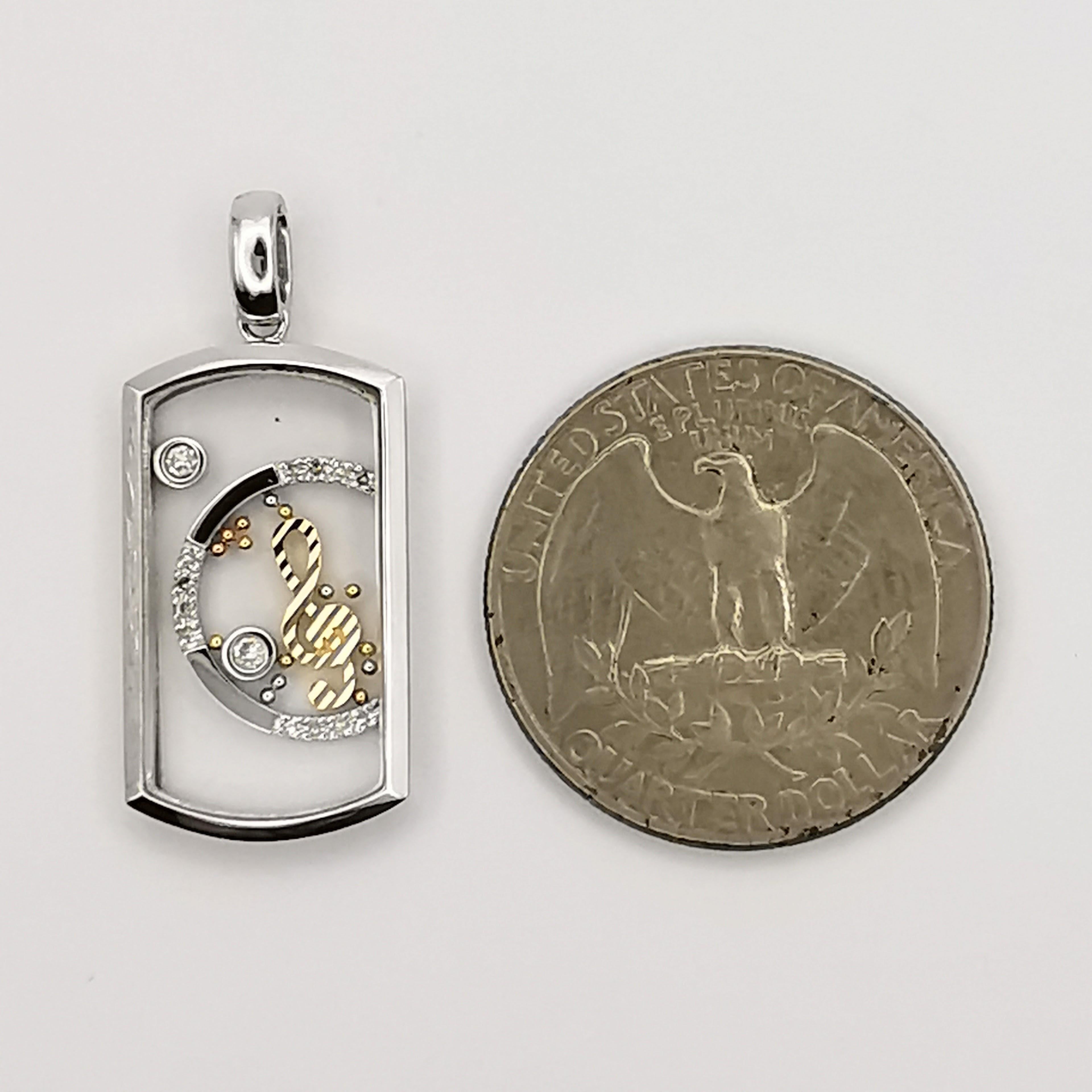 Happy Diamonds Pendentif collier note musicale en or blanc et jaune 18 carats en vente 1