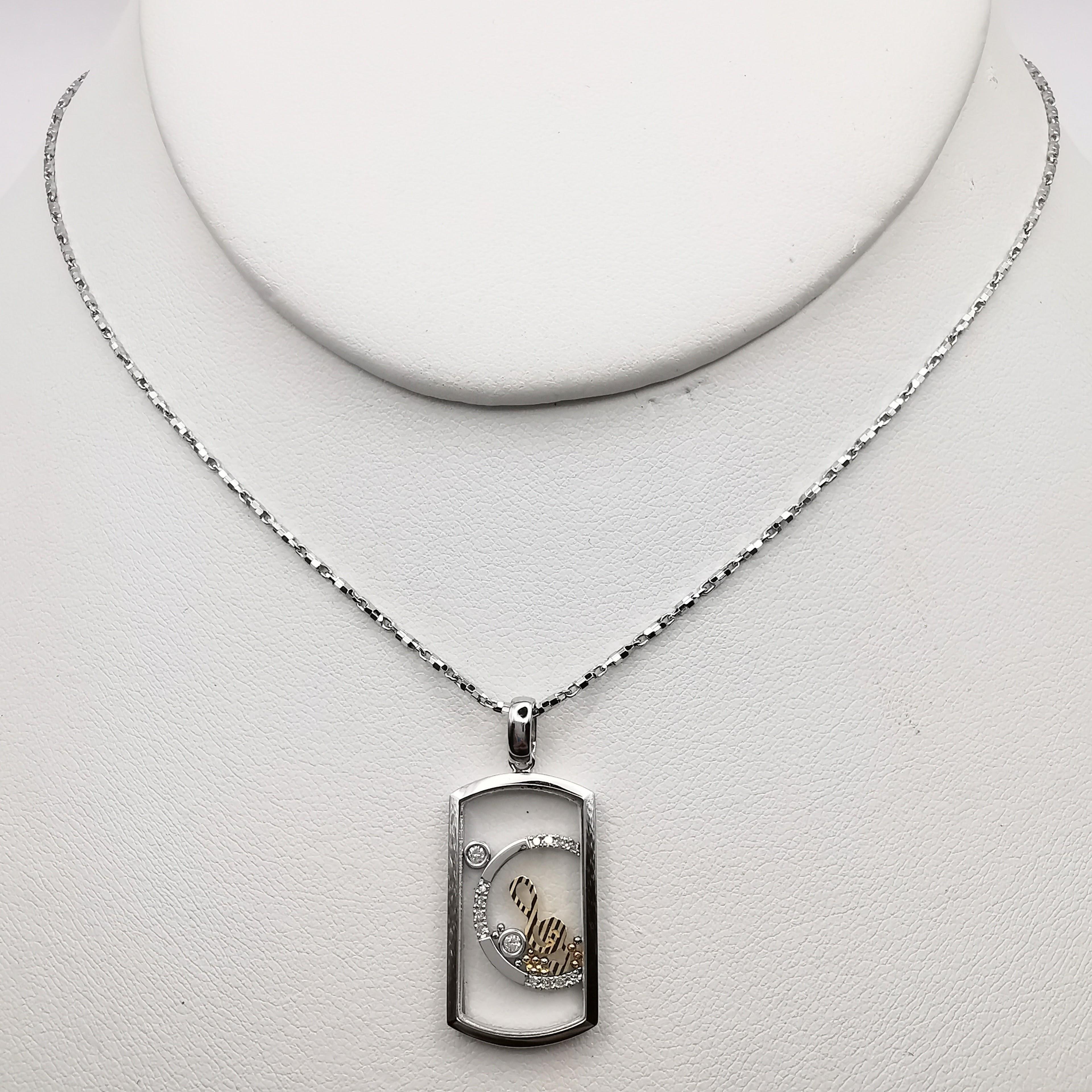 Happy Diamonds Pendentif collier note musicale en or blanc et jaune 18 carats en vente 2