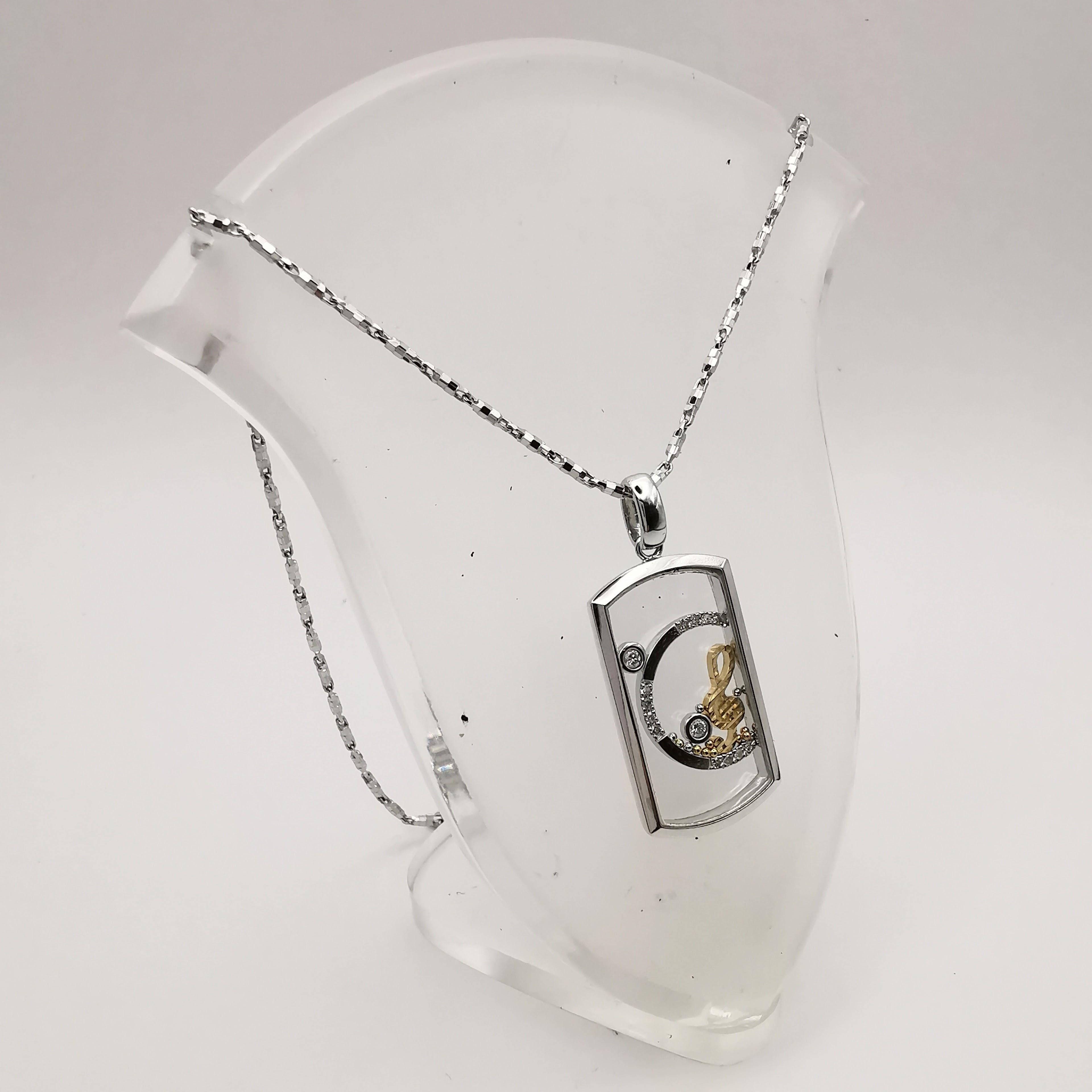 Happy Diamonds Pendentif collier note musicale en or blanc et jaune 18 carats en vente 3