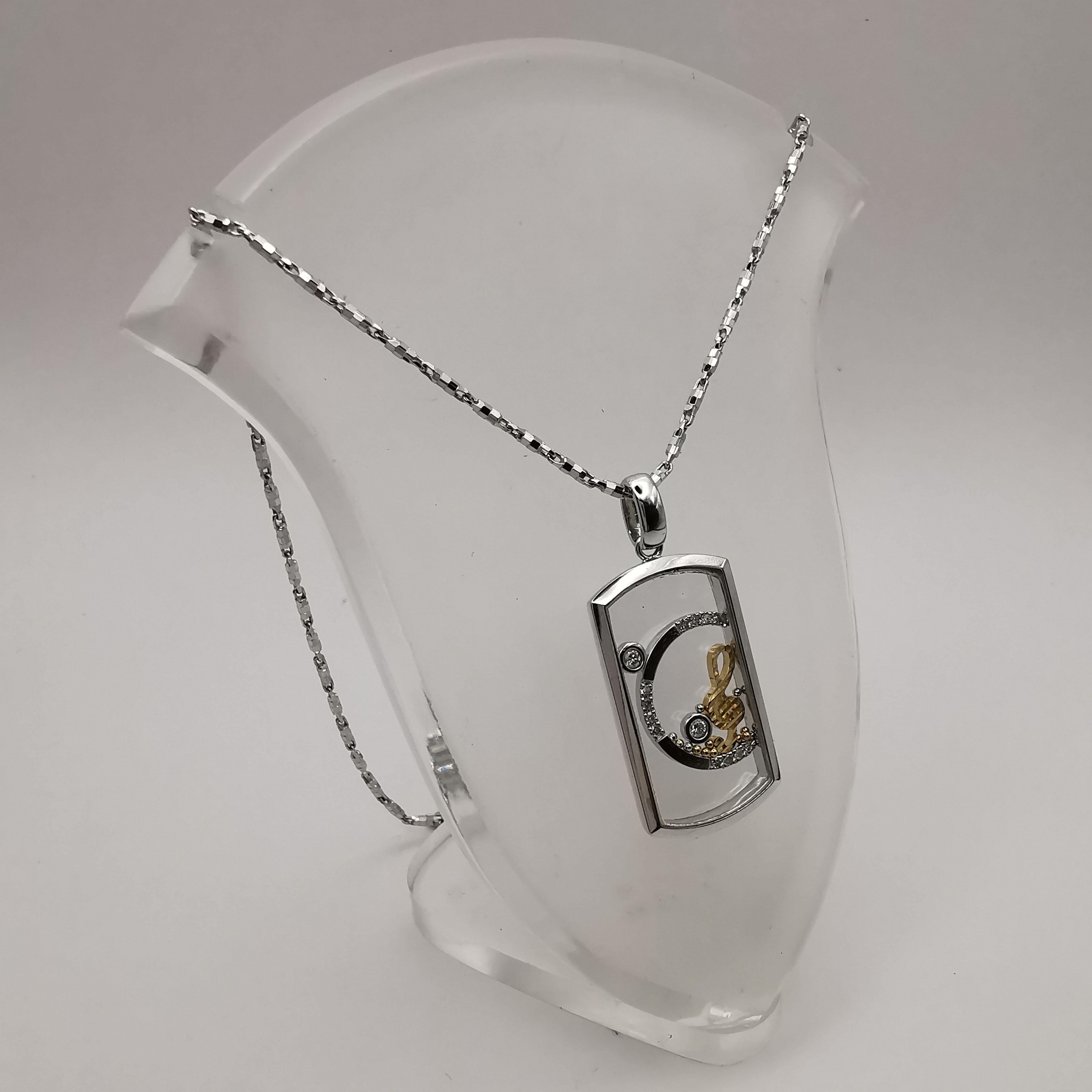 Happy Diamonds Musical Note Pendant in 18K White and Yellow Gold For
