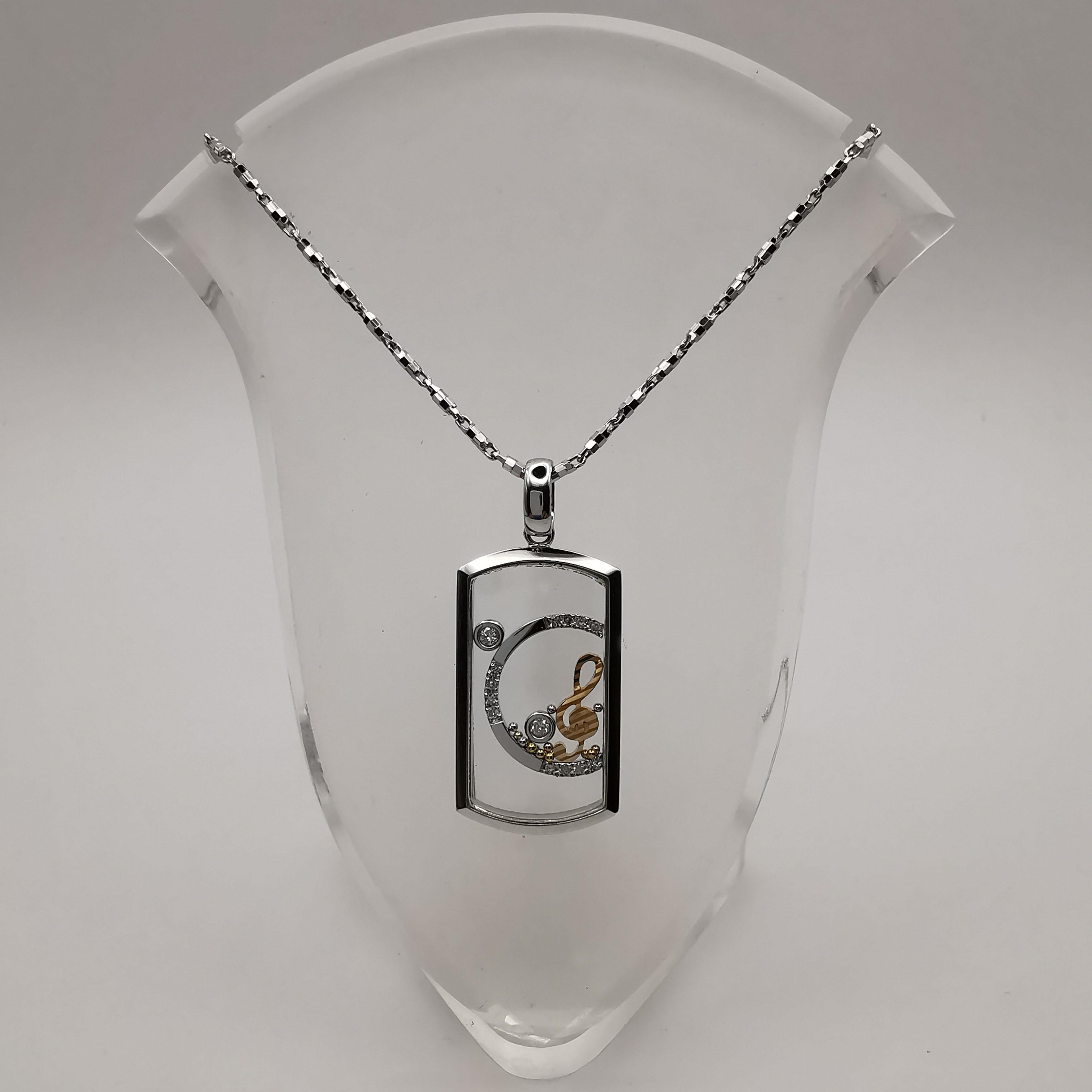 Happy Diamonds Musical Note Pendant in 18K White and Yellow Gold For
