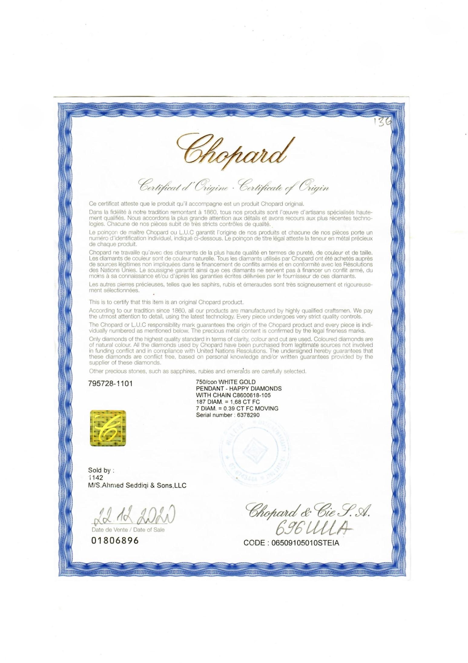 Collana con ciondolo Happy Diamonds in oro bianco 18K di Chopard In condizioni ottime in vendita a Lucerne, CH