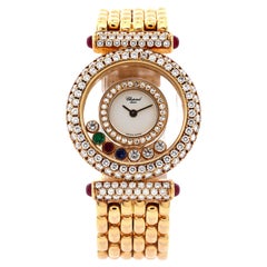 Happy Diamonds Quartz Watch Yellow Gold with Diamond Bezel, and Floating Diamond