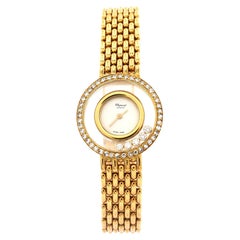 Happy Diamonds Round Quartz Watch Yellow Gold with Diamond Bezel and Floating