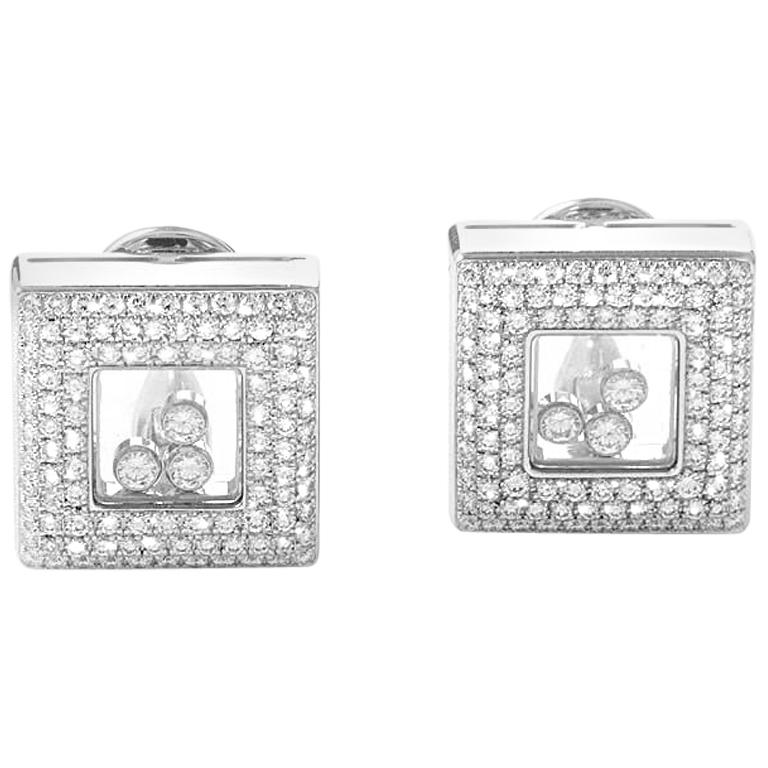 Happy Diamonds Square 18 Karat White Gold Square Clip-On Earrings