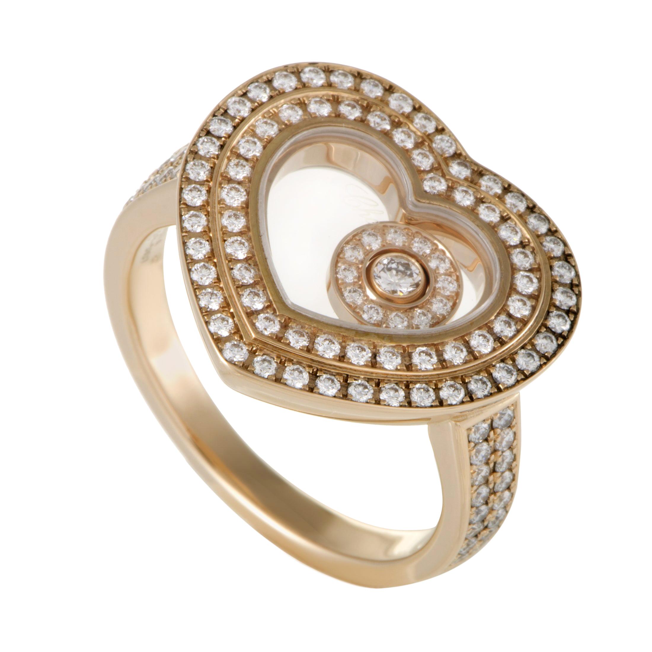 Happy Diamonds Womens 18 Karat Rose Gold Diamond Pave Heart Ring