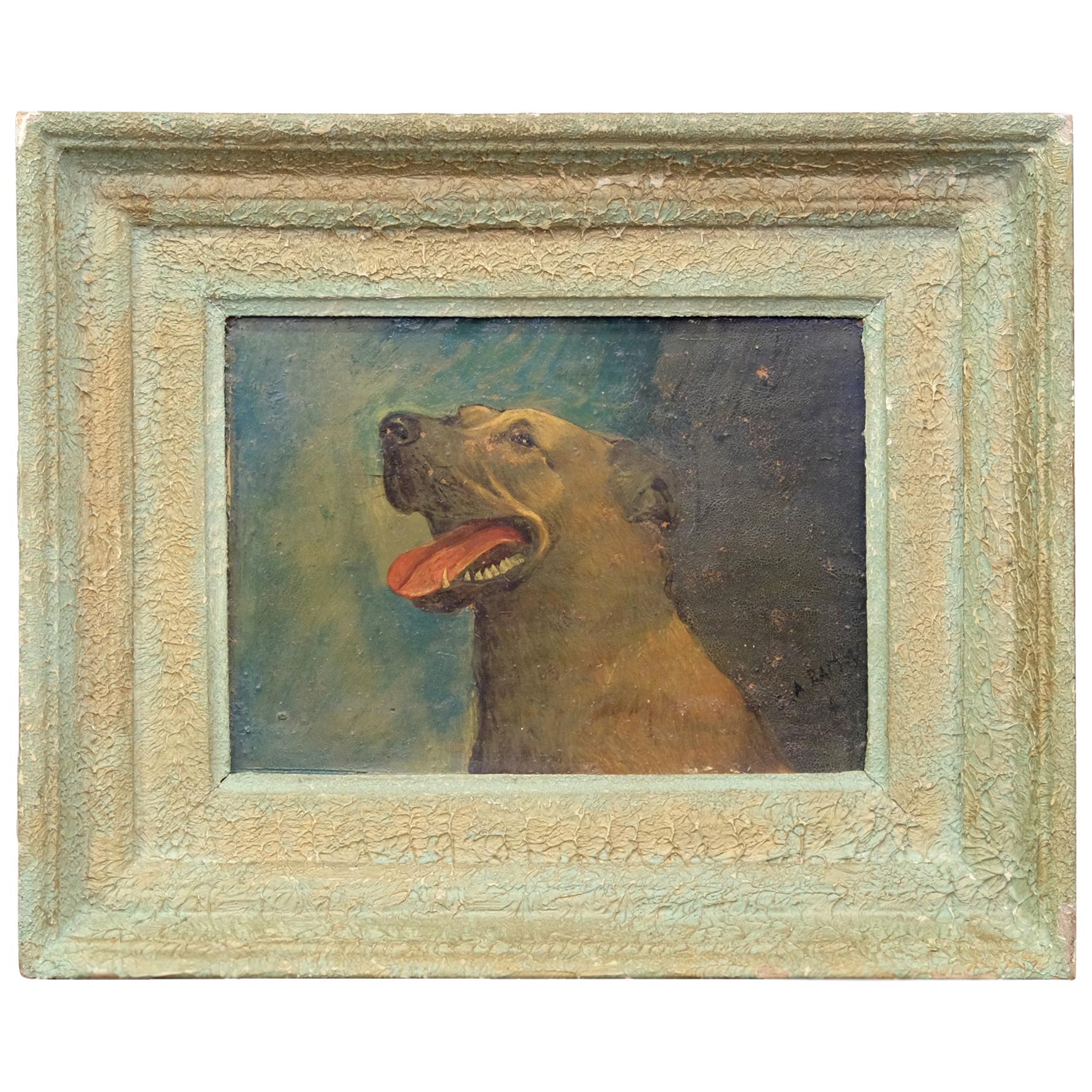 Happy Dog Oil Painting, 20th Century, Characterful, Art, Picture, Framed