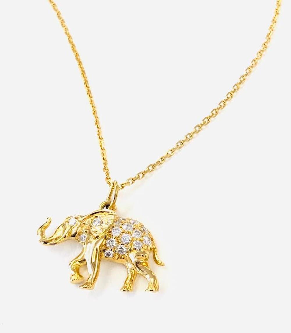 Contemporary 18 Karat Gold Diamond Happy Elephant Pendant Necklace For Sale