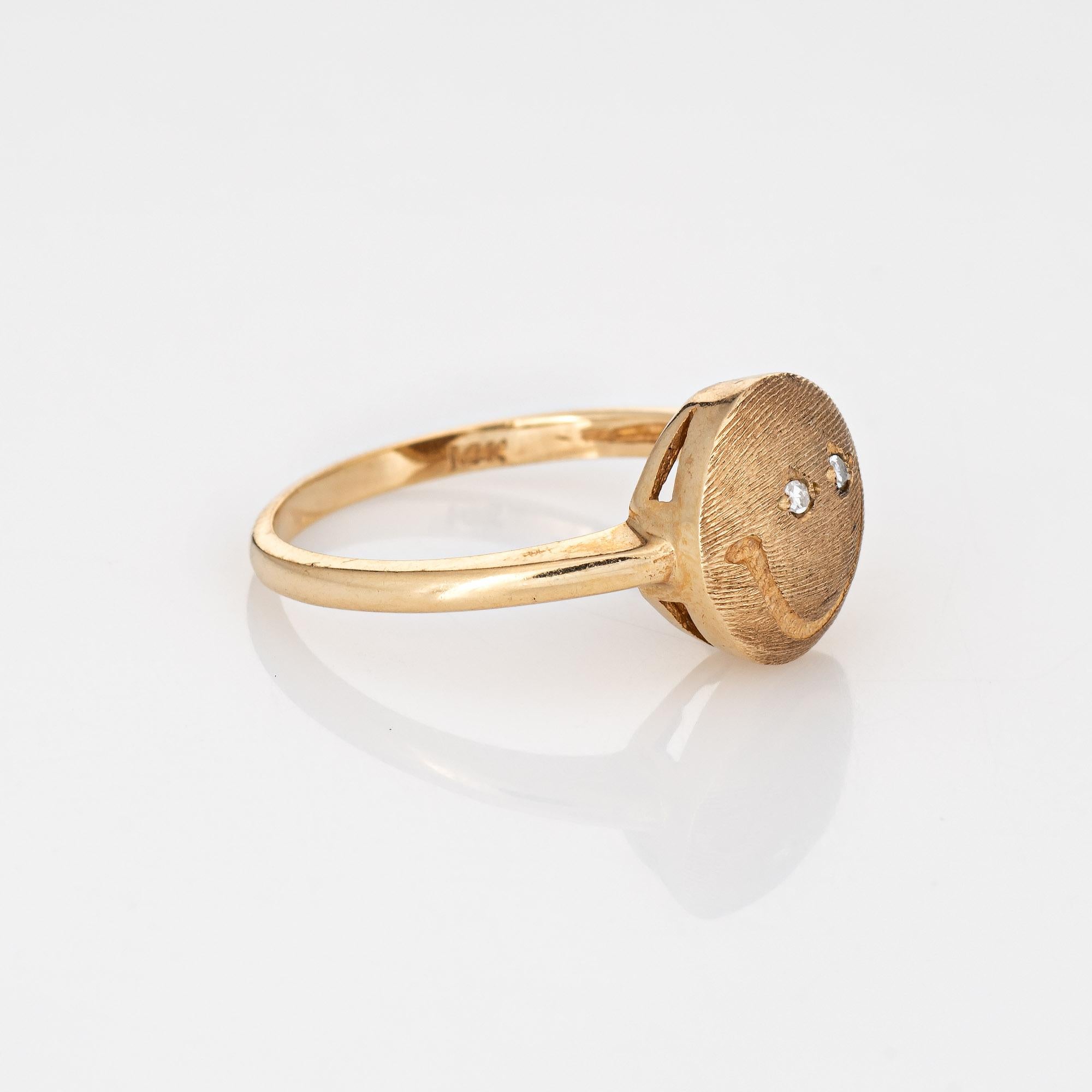 Happy Face Diamond Eyes Ring Vintage 14k Gelbgold Estate Jewelry (Moderne)