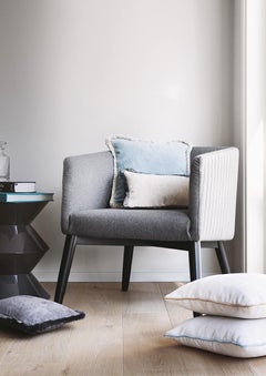 HAPPY FRAME Light Blue Velvet Cushion With Light Blue Piping