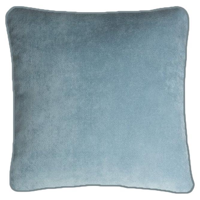 HAPPY FRAME Light Blue Velvet Cushion With Light Blue Piping