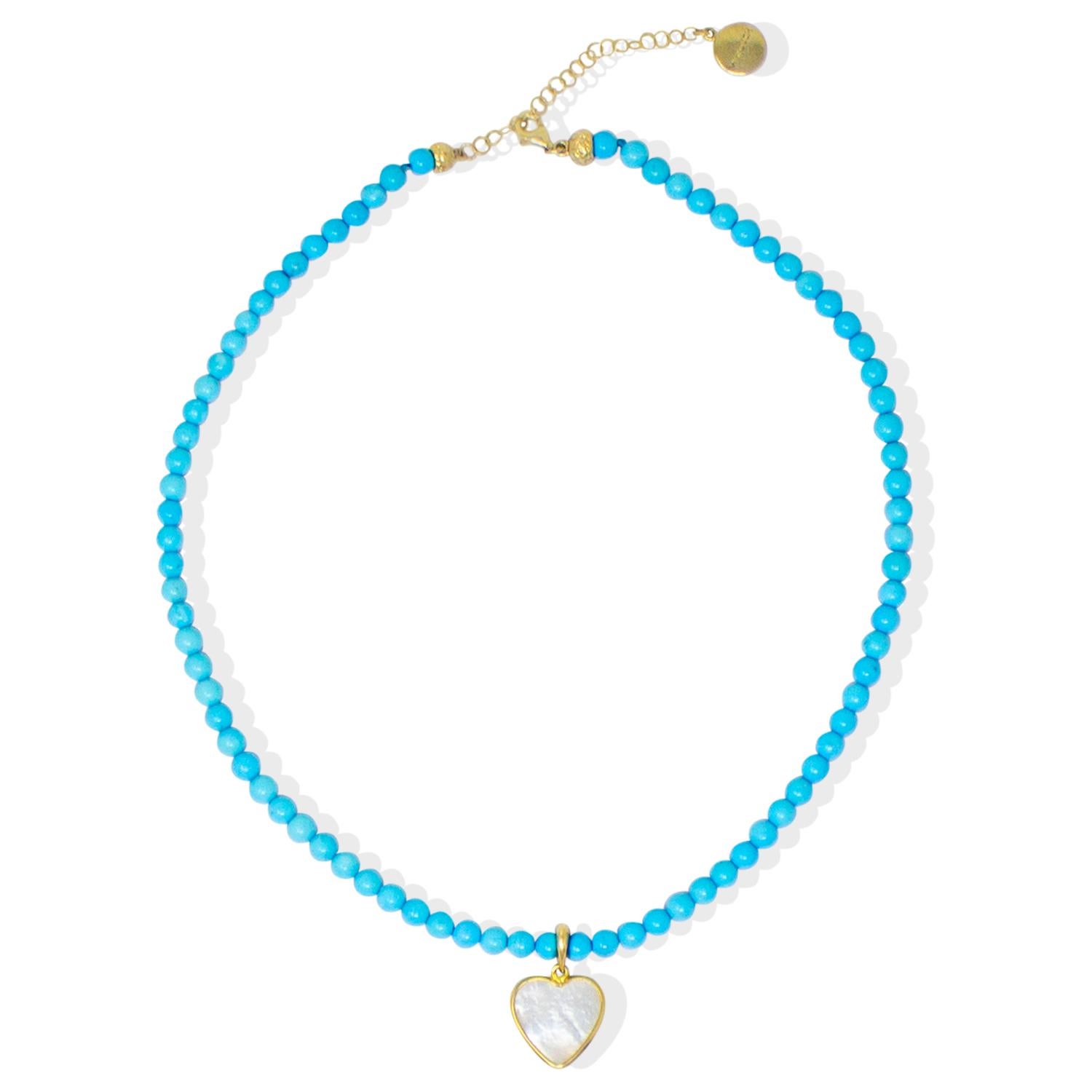 Contemporary Happy Hearts Pearl And Turquoise Necklace For Sale