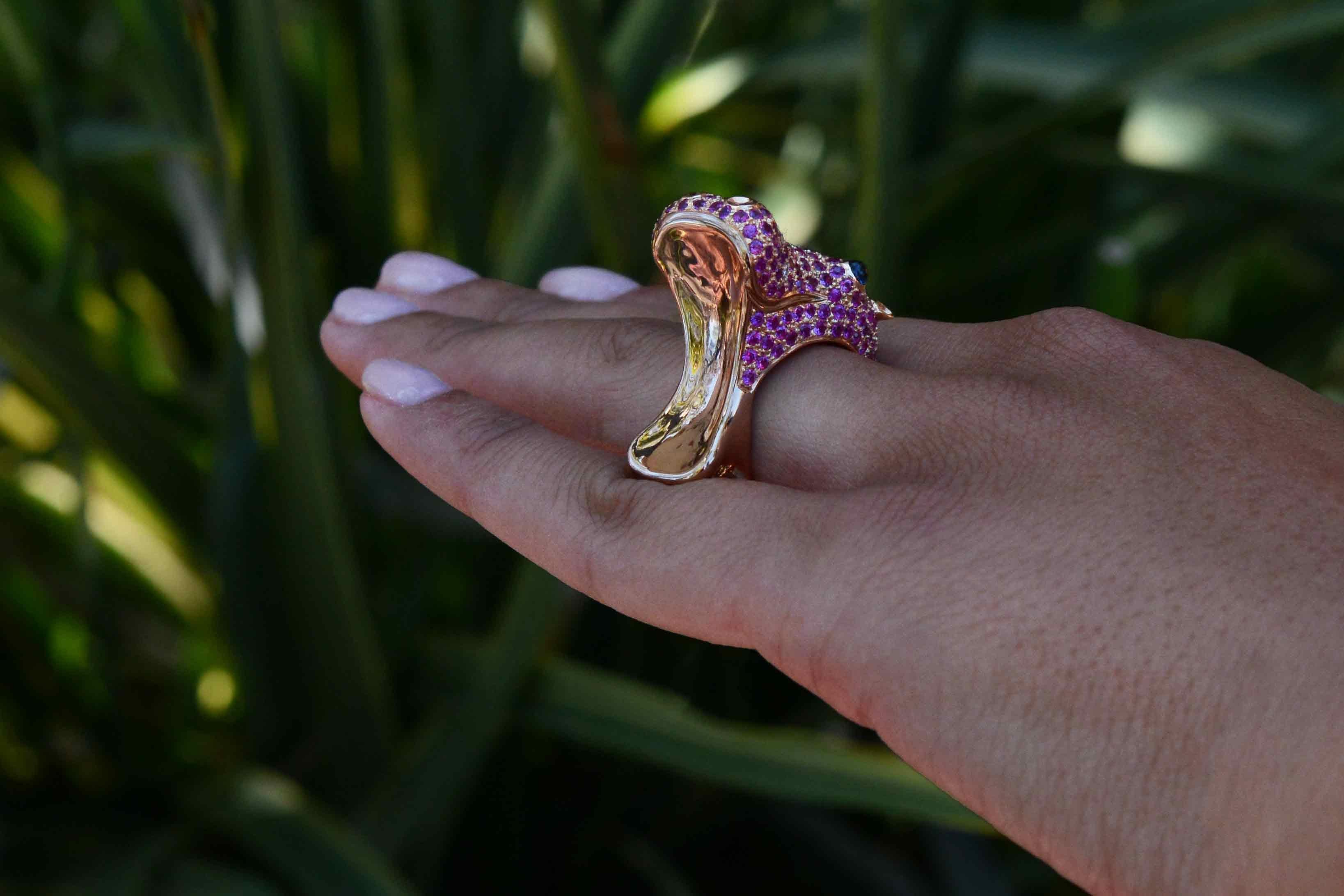 Modern Happy Hippo Rose Gold Ruby Cocktail Ring 