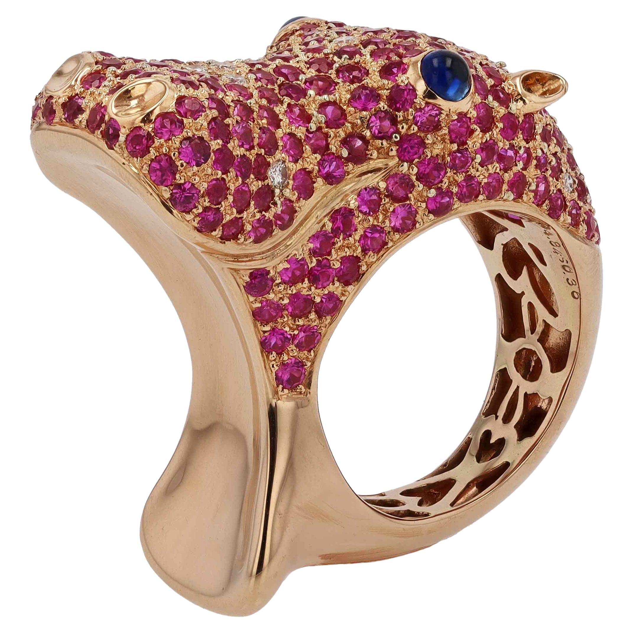 Happy Hippo Rose Gold Ruby Cocktail Ring  In Excellent Condition In Santa Barbara, CA