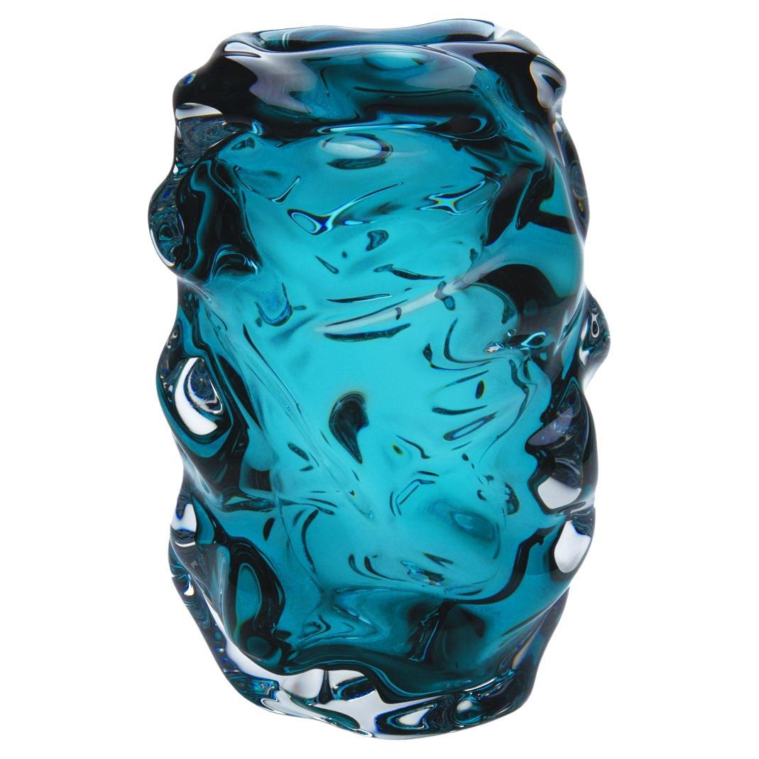 Vase cylindrique Happy Lagoon, verre soufflé à la main, fabriqué sur commande en vente