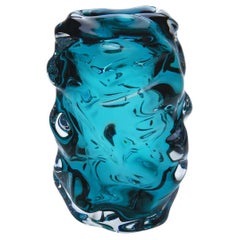 Vase cylindrique Happy Lagoon, verre soufflé à la main, fabriqué sur commande