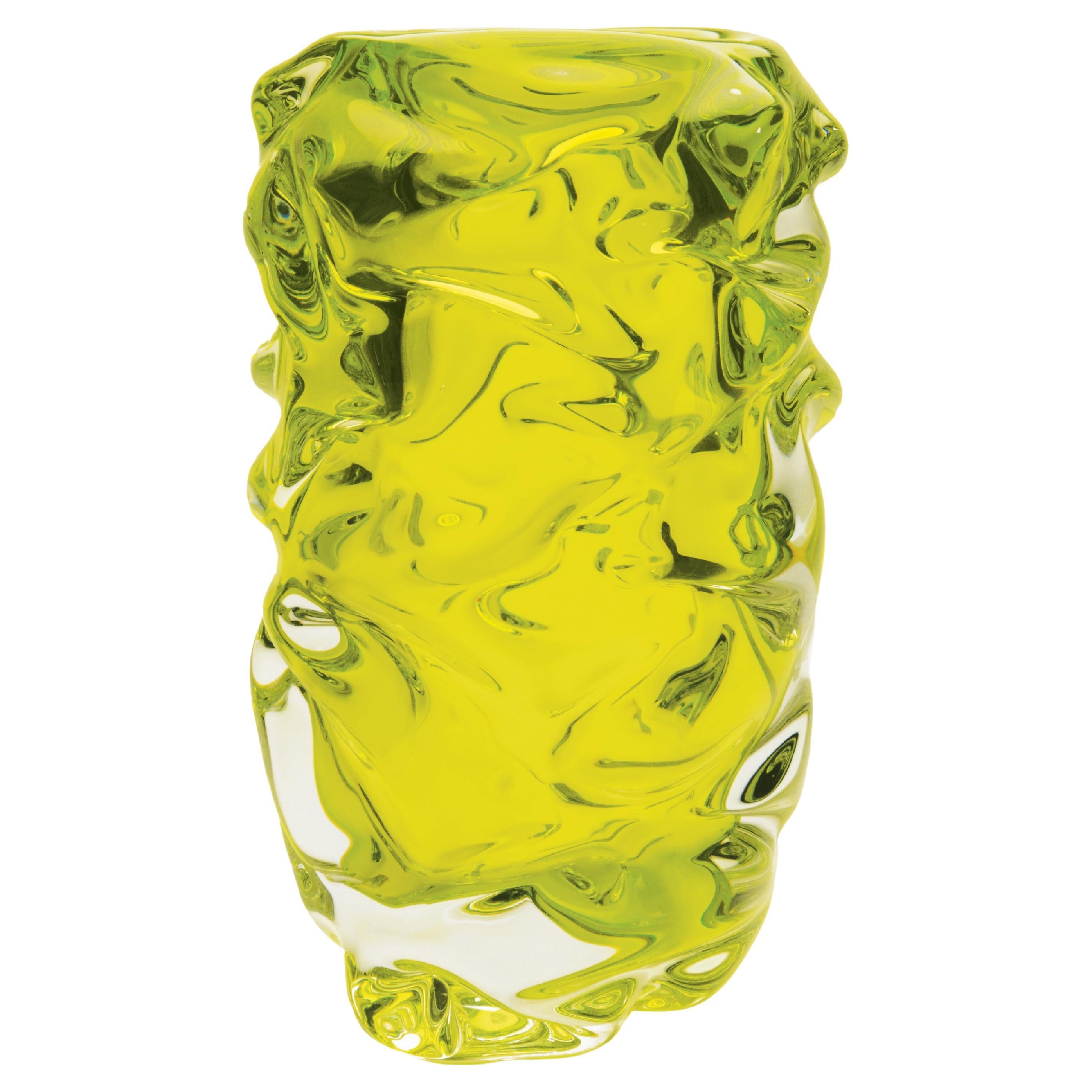 Vase cylindrique Happy Lime, verre soufflé à la main, fabriqué sur commande