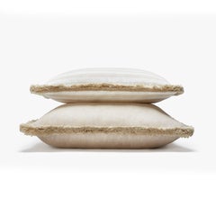 Happy Linen Pillow Beige with Beige Fringes