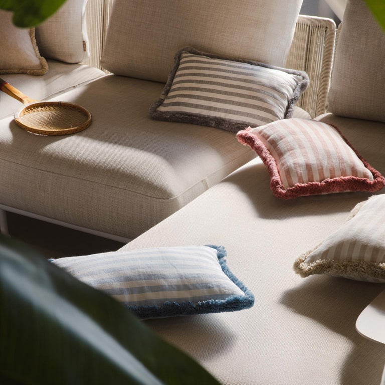 Happy Linen Pillow Beige with Beige Fringes For Sale at 1stDibs