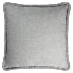 Happy Linen Pillow Gray with Gray Fringes