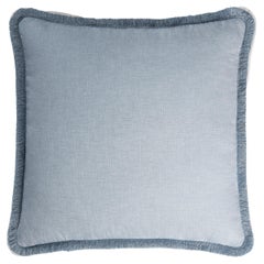 Happy Linen Pillow Light Blue with Light Blue Fringes