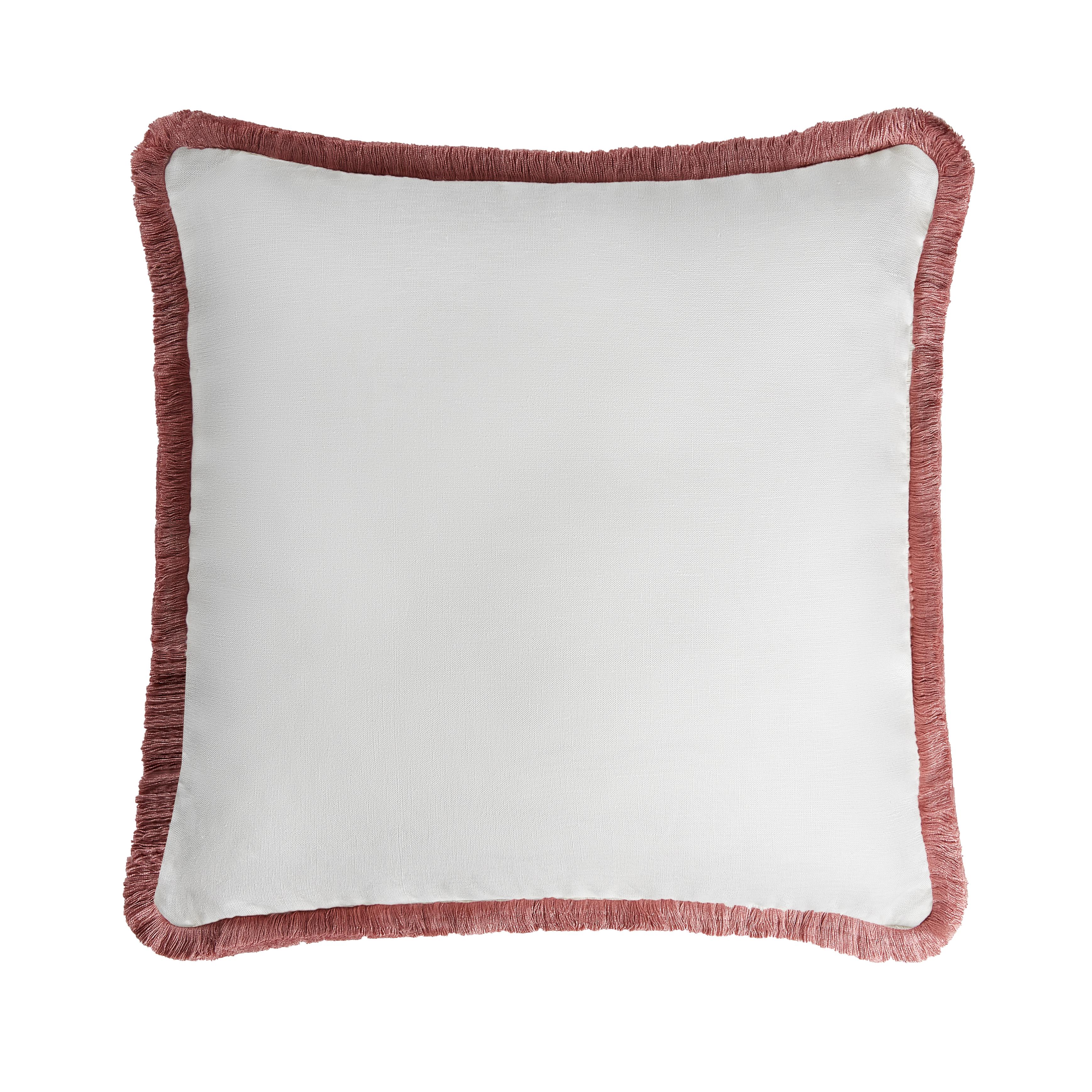 Modern Happy Linen Pillow Light Pink with Light Pink Fringes For Sale