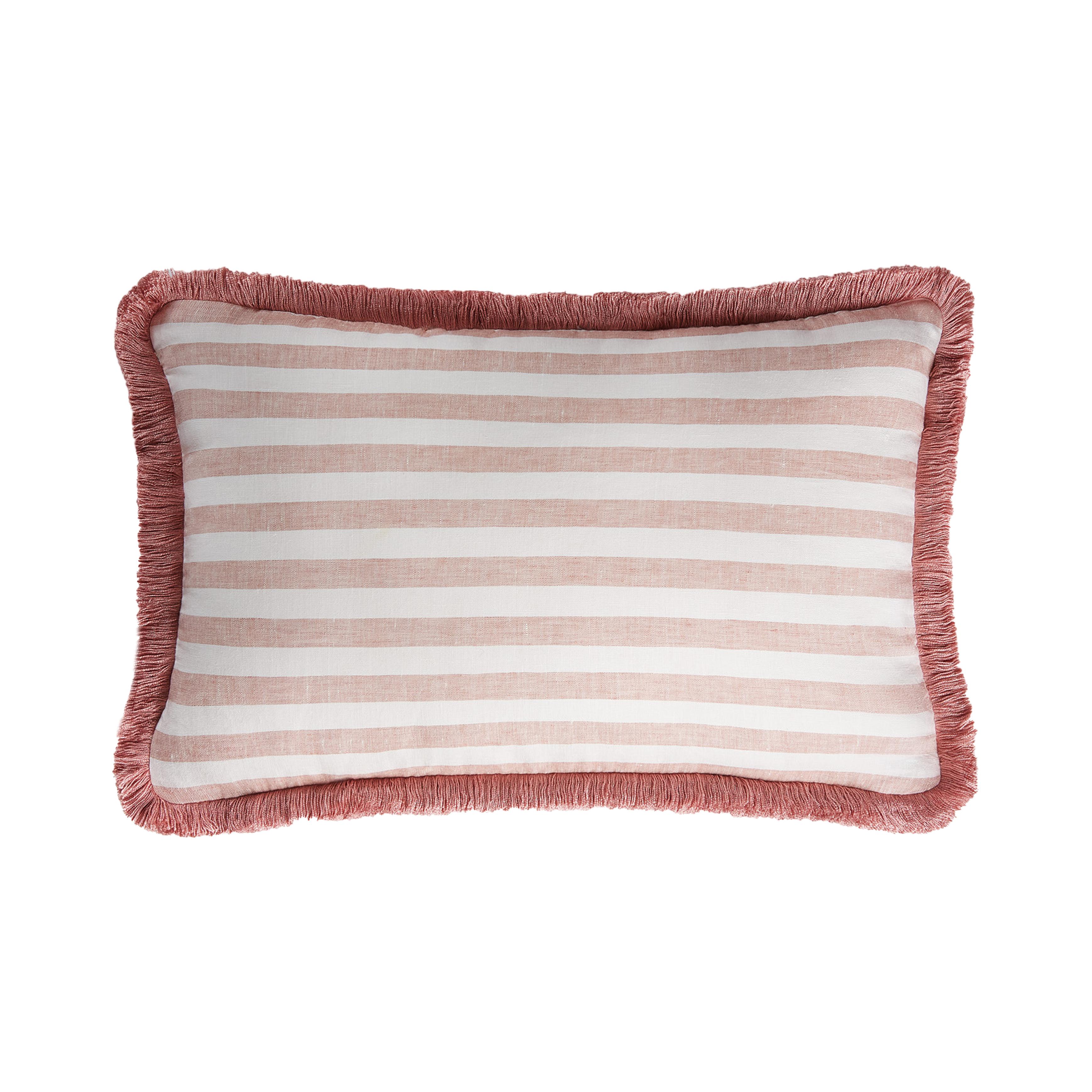 Italian Happy Linen Pillow Light Pink with Light Pink Fringes For Sale