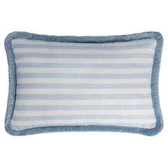 Happy Linen Pillow Striped Light Blue with Light Blue Fringes