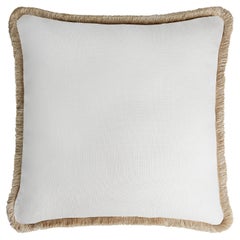 Happy Linen Pillow White with Beige Fringes