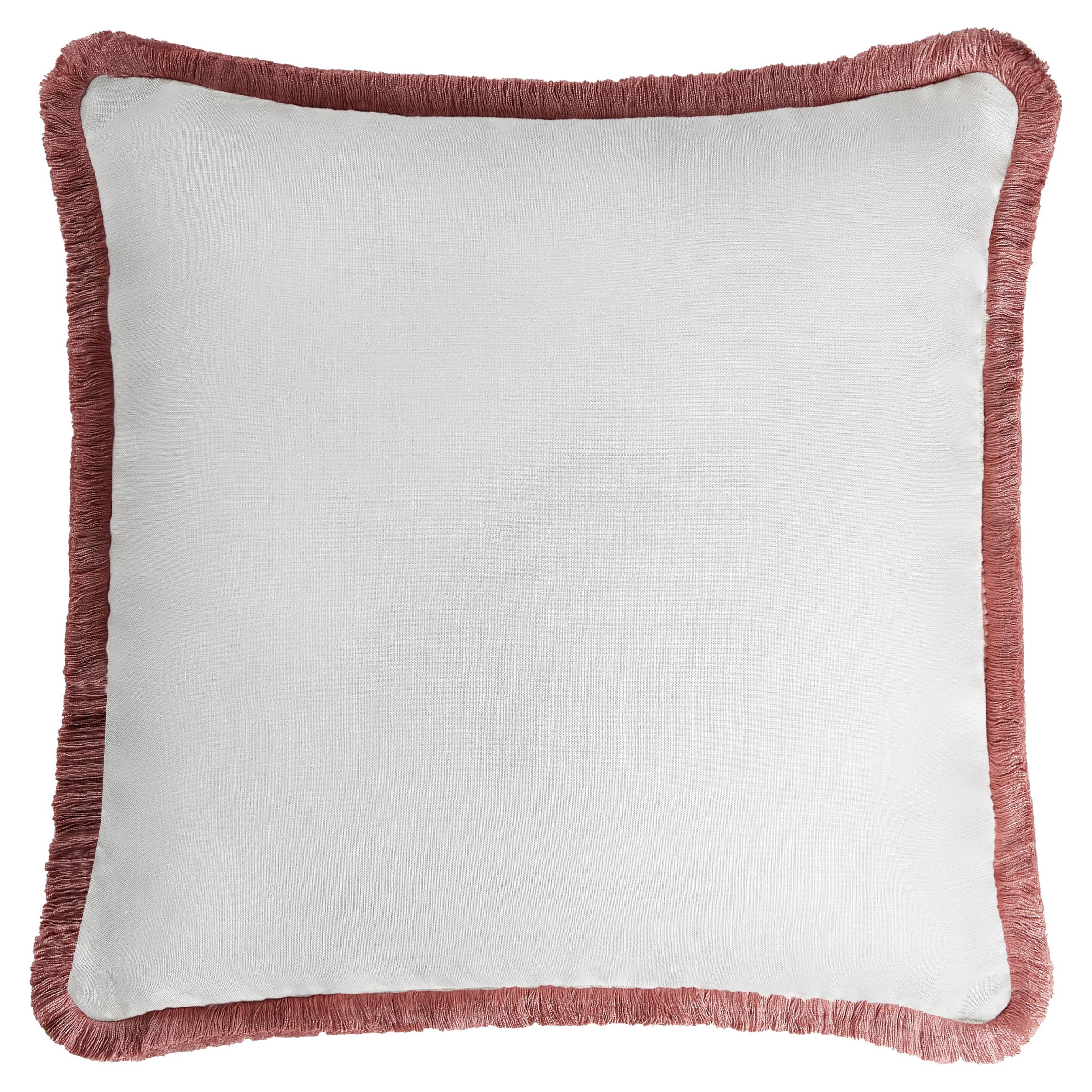 Cuscino Happy Linen Bianco con frange rosa chiaro