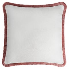 Happy Linen Pillow White with Light Pink Fringes