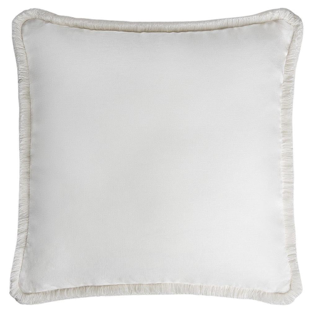 Happy Linen Pillow White with White Fringes For Sale