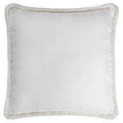 Happy Linen Pillow White with White Fringes