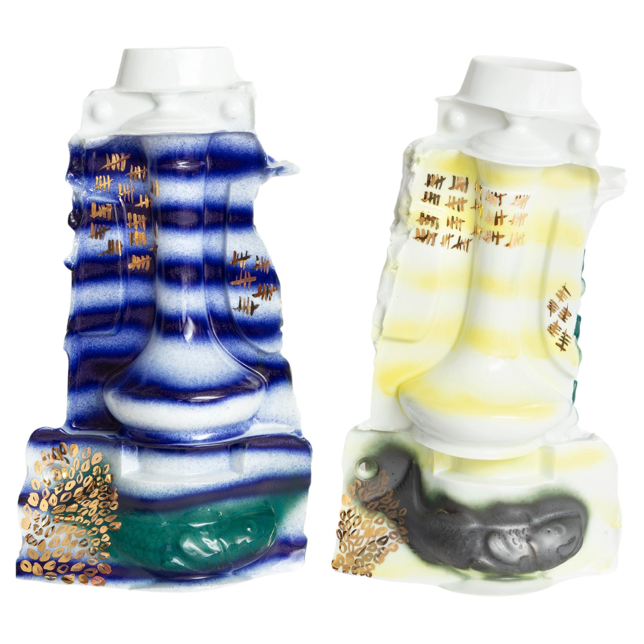 Vase « Happy lovers » décoré en porcelaine émaillée, série de 2 en vente