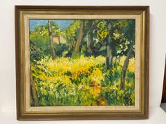 Happy Mid Century Impasto Painting of a Field