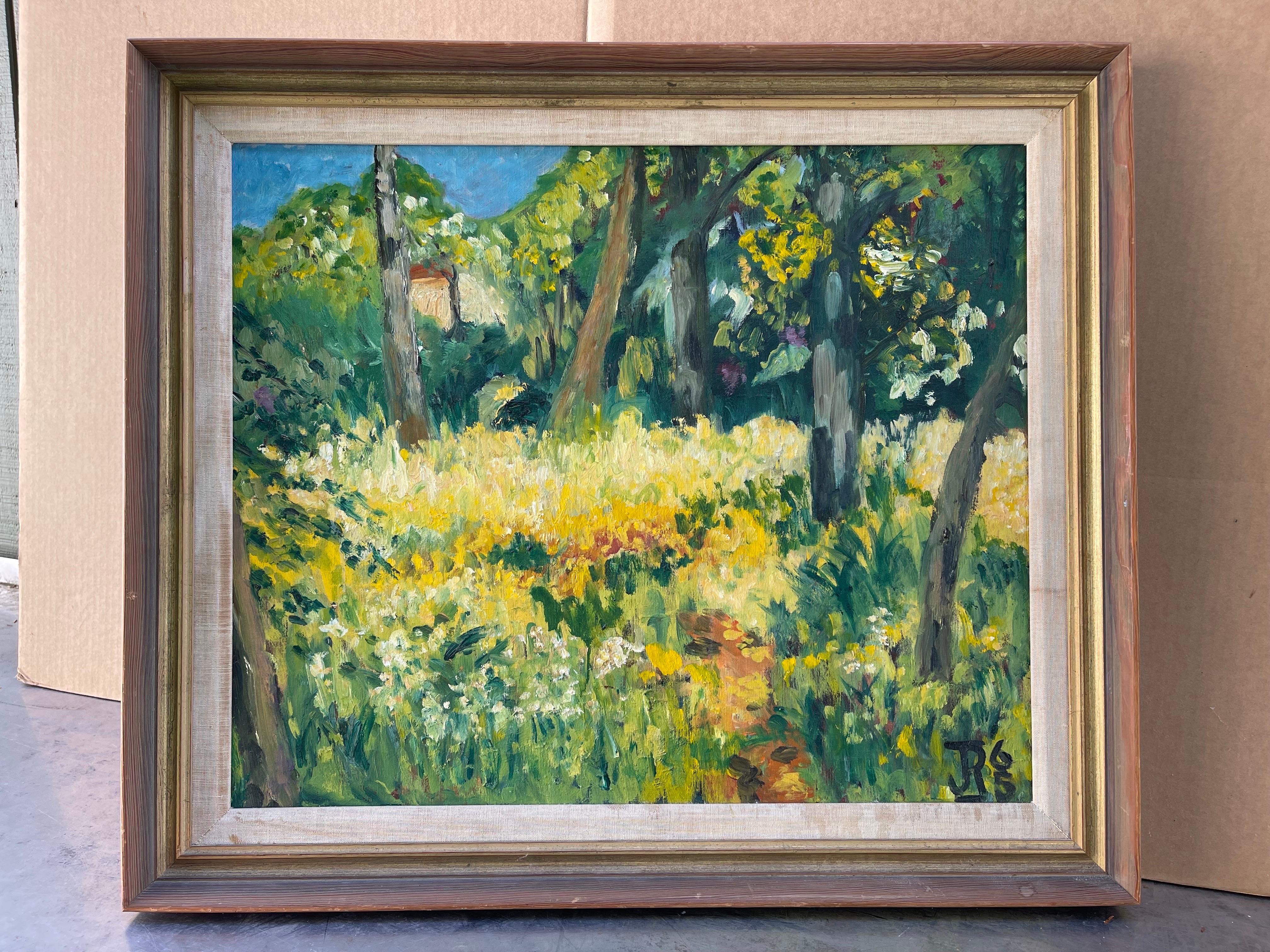 Happy Mid Century Impasto Painting of a Field In Good Condition For Sale In Redding, CT