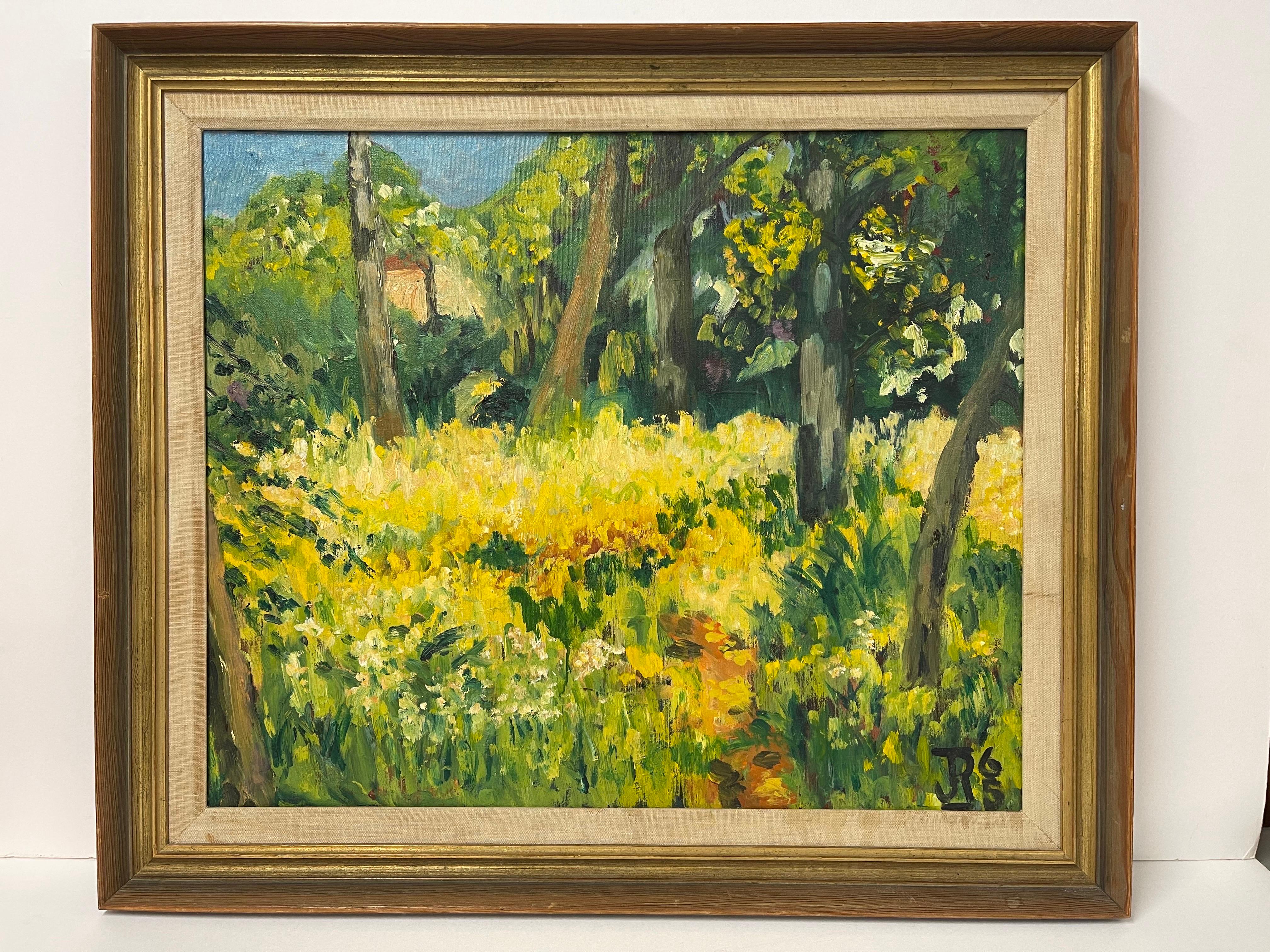 Late 20th Century Happy Mid Century Impasto Painting of a Field For Sale