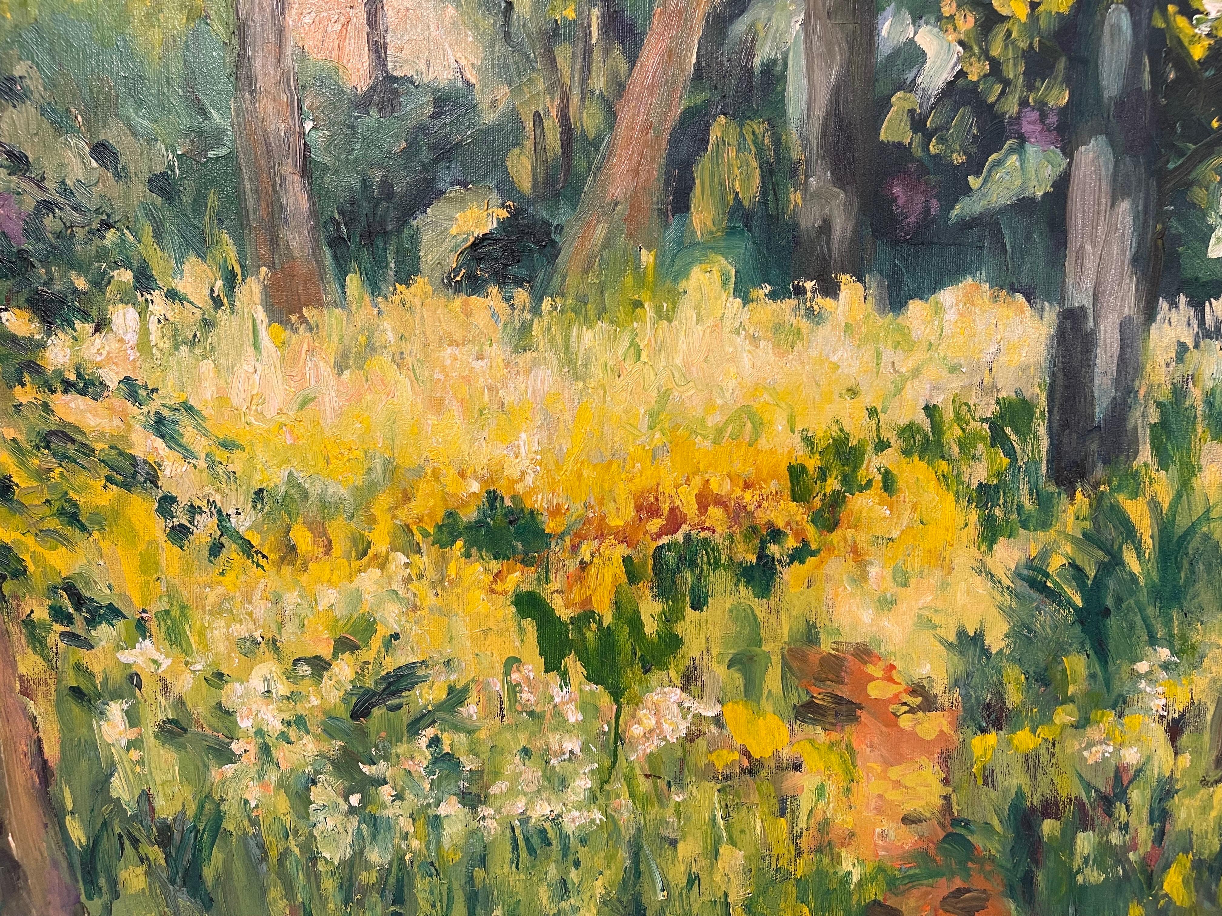 Happy Mid Century Impasto Painting of a Field For Sale 1