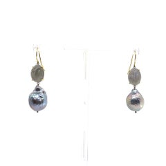 Happy Moonstone and Baroque Pearl Drop Earring