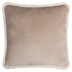 HAPPY PILLOW 40 Samt Beige mit Creme  Fransen