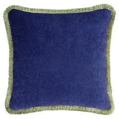 HAPPY PILLOW 40 Velluto blu con frange verdi