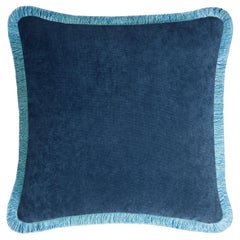 HAPPY PILLOW 40 Samtblau mit hellblauen Fransen